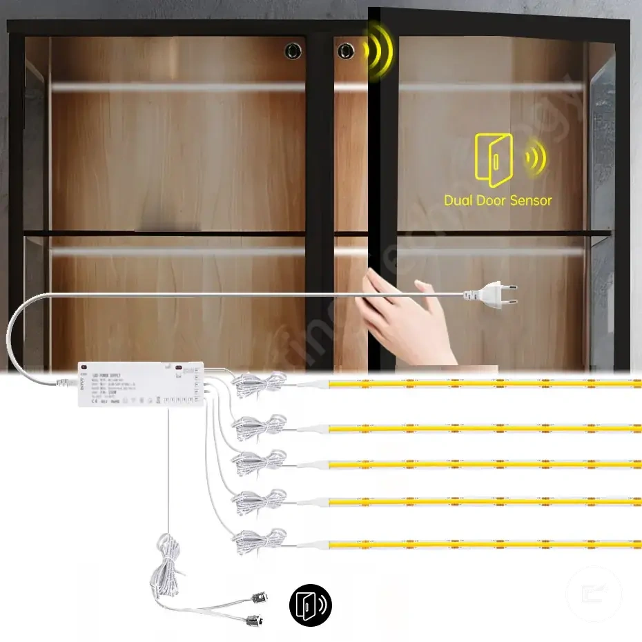 طقم شريط COB LED بحساس باب لإضاءة أسفل الخزائن وخزائن الملابس وخزائن العرض والمكتبات
