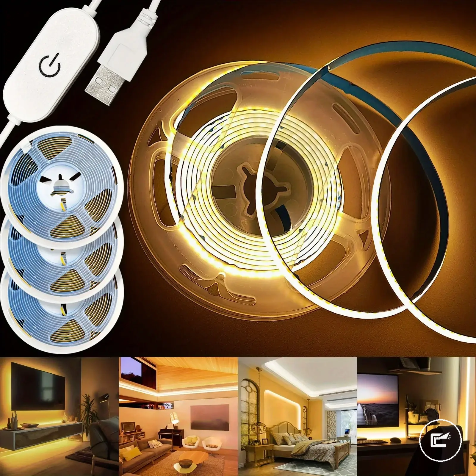 Tira LED COB USB de 5 V con regulador táctil para iluminación de armarios en casa