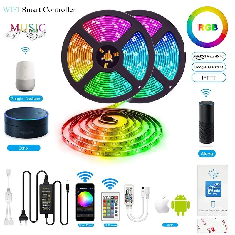 Kit de tira LED RGB WiFi con control por app para iluminación interior con tiras