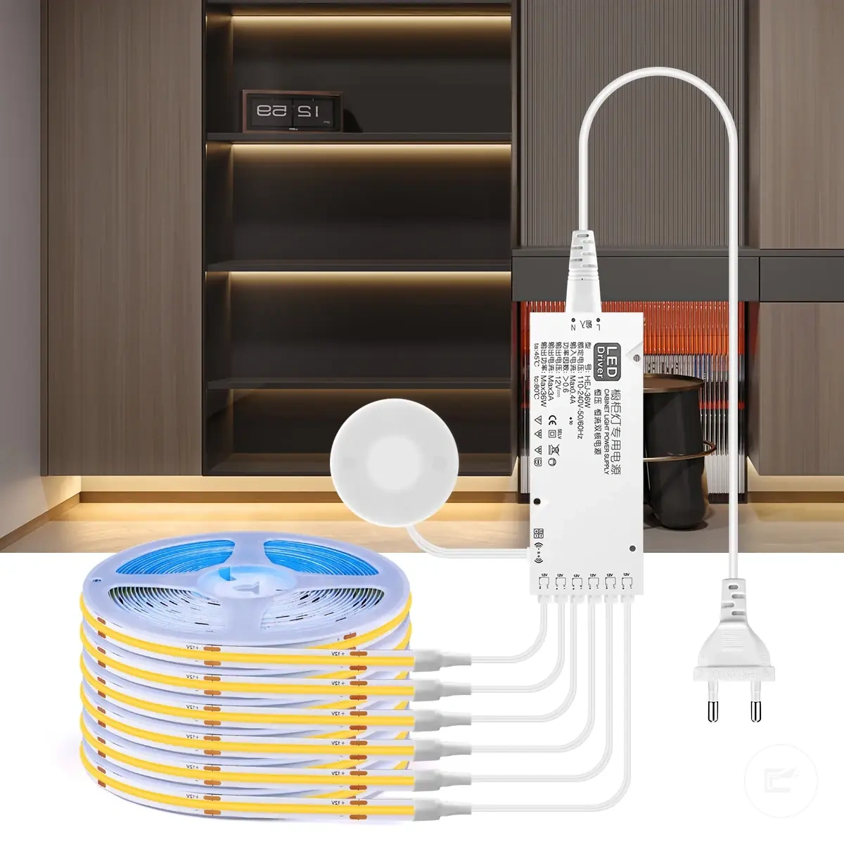 Lumière COB à capteur sous placard pour présentoir, bibliothèque, armoire et dressing