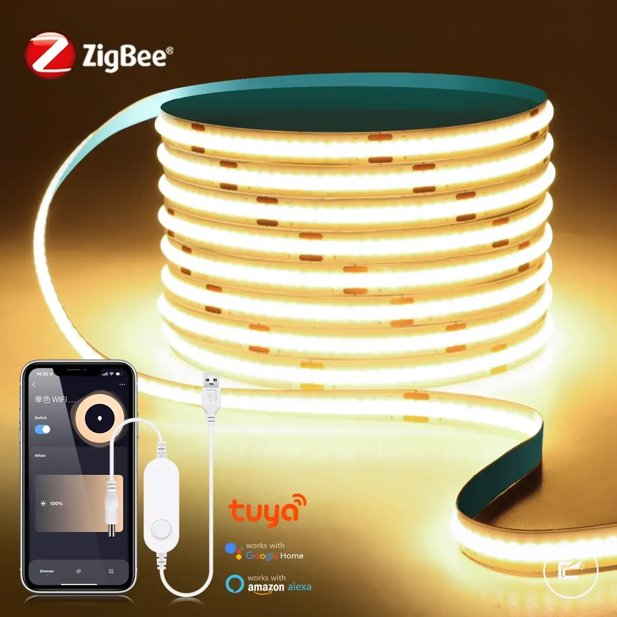 Interrupteur ZigBee intelligent pour ruban LED COB USB à intensité variable