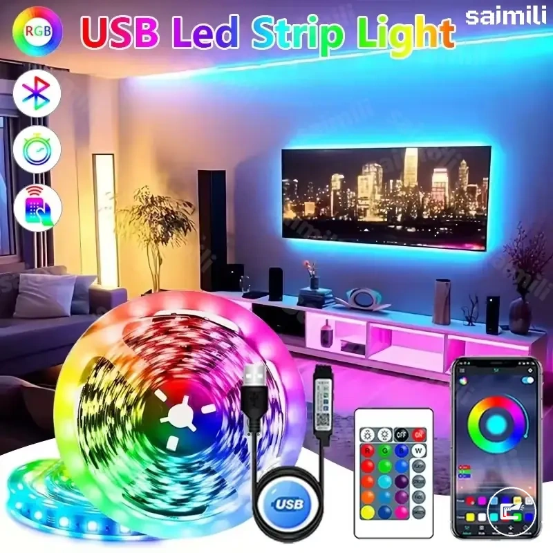 Fitas LED RGB Bluetooth com controle por app para quarto, cozinha e bar