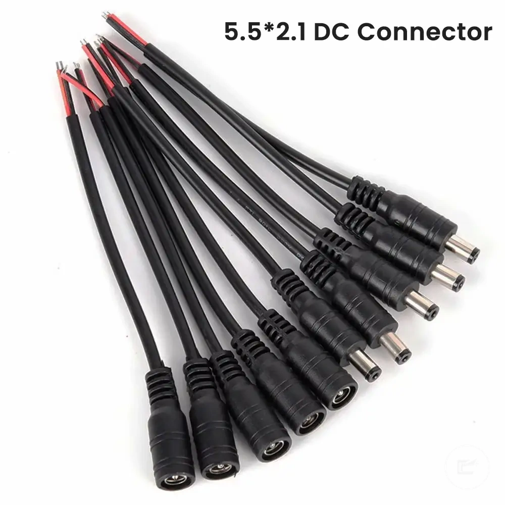 Cabo extensor de energia DC com conector macho e fêmea 5,5 x 2,1 mm para fitas LED