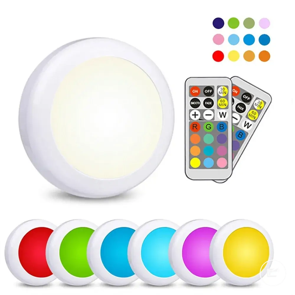 Dolap, gardırop ve dolap altı aydınlatma için pilli RGB puck ışık