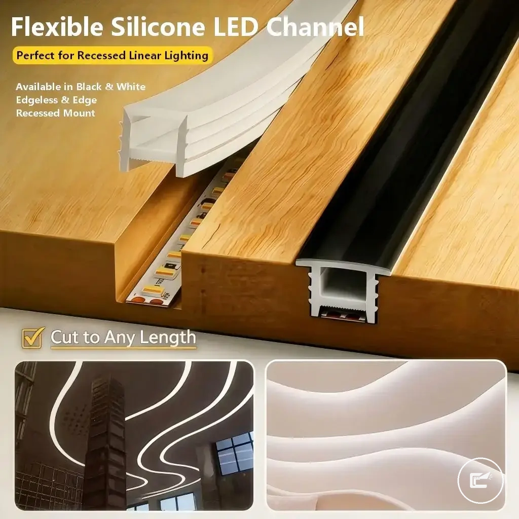 Gömme şerit aydınlatma için difüzörlü esnek silikon LED kanal profili
